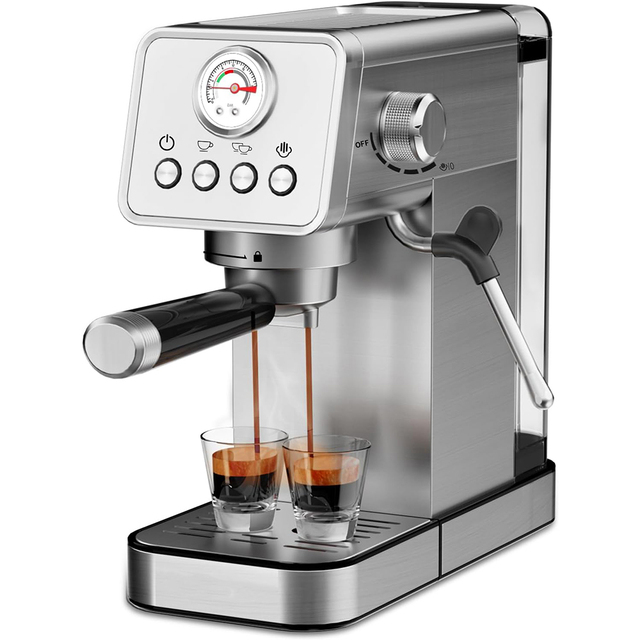 Stainless Steel Espresso Coffee Machine with Brew System Milk Froth Function 15 Bars Pressure for Small Kitchen Household Use