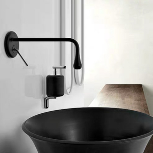 <span class=keywords><strong>Mitigeur</strong></span> de lavabo mural moderne en laiton poli à poignée unique, avec cartouche céramique et bec allongé, pour hôtels et résidences - Product Image 2