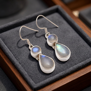 925 <b>Silver</b> <b>Drop</b> <b>Earrings</b> Natural Rainbow Moonstone Bezel Set Water <b>Drop</b> Shape Minimalist Women's Everyday Wear Jewelry supplier - Product Image 3