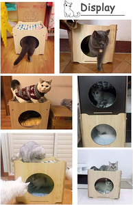 Nid pour chat en bois multifonctionnel, maison pour chat, tabouret, cachette respirante pour chat avec hamac doux, personnalisable - Product Image 3