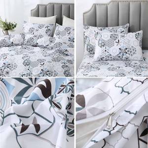 ボヘミアンキング/クイーンサイズカスタマイズ可能掛け布団カバーセット ホワイトレトロフローラルストライププリント 200TC高級ソフトマイクロファイバー寝具 - Product Image 3