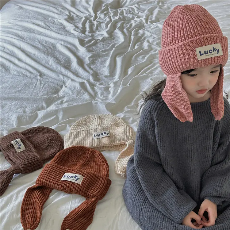 عالية الجودة طفل الشتاء الأطفال اليدوية محبوك حماة الأذن قبعة مخصصة الدافئة