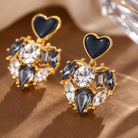 Boucles d'oreilles KAVNAR de style coréen, mode, polyvalentes, luxe léger, géométriques, zircon, élégantes, en cuivre plaqué or véritable, pour le bureau/la carrière