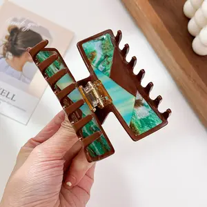 Yhj Hoge Kwaliteit Retro Kleur Splicing Design Vrouwen Haar Clip Elegant En Veelzijdig Klauw Clip Acetaat Haarklauw