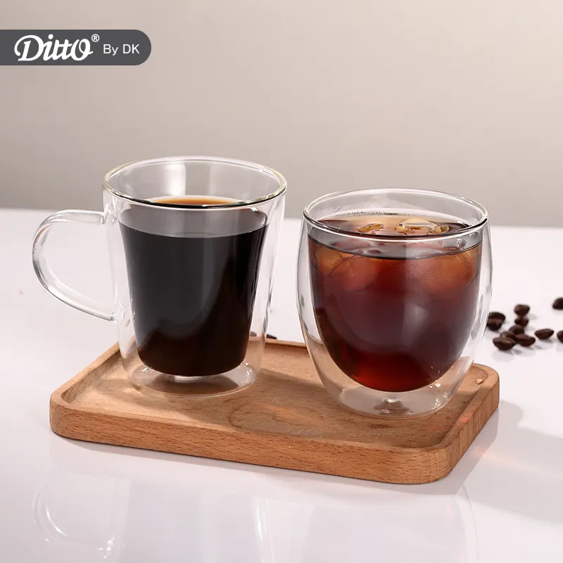 Taza de café reutilizable, vaso de vidrio de borosilicato de doble pared con mango, de buena calidad, transparente, 220ml