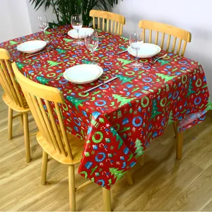 Capa de mesa de pvc para decorações, capa retangular de plástico com impressão, à prova de óleo, para decorações de festa de natal