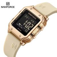 NAVIFORCE Jam Tangan Digital Multifungsi Jam Tangan Modis Wanita Tampilan Waktu Tanggal Minggu Tali Silikon Jam Tangan Wanita Tahan Air