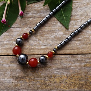 Collier de perles en pierre naturelle, pierres de galles noires avec calcédoine rouge, bijoux courts pour homme, cadeau, origine Yiwu - Product Image 2