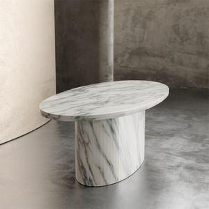 Juego de mesa de comedor de mármol arabescato italiano de lujo moderno para personas, cocina ovalada grande, mesa de comedor de piedra alta, <span class=keywords><strong>muebles</strong></span> de sala de estar - Product Image 2