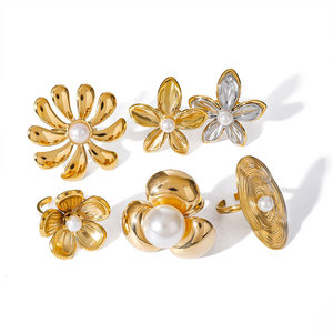 Anillos de Perlas de Moda en Acero Inoxidable 316L con Baño de Oro Fino de 14k y 18k que No se Deslustran para Mujer - Product Image 5