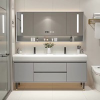 Meuble-lavabo autoportant Durasein moderne et écologique avec double vasque intégrée en surface solide