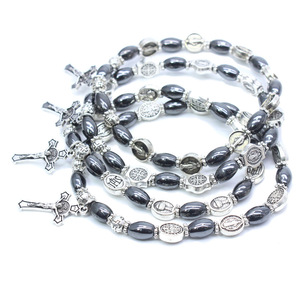 Sacerdote cristiano religioso cruzado, colgante <span class=keywords><strong>de</strong></span> <span class=keywords><strong>JERUSALÉN</strong></span>, pulsera <span class=keywords><strong>el</strong></span>ástica <span class=keywords><strong>de</strong></span> mineral Rojo Negro con aleación <span class=keywords><strong>de</strong></span> diamantes, regalo <span class=keywords><strong>de</strong></span> piedra principal - Product Image 1