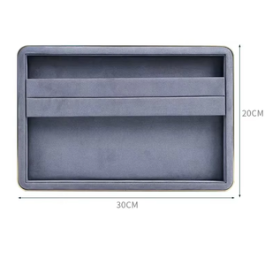 Bandeja de terciopelo gris de lujo para anillos, bandeja rectangular de gamuza con múltiples ranuras para exhibición de joyas, ideal para tiendas de joyería al por mayor. - Product Image 6