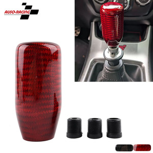 Poignée de levier de vitesses en fibre de carbone Auso-Racing 70 mm rouge texturée ergonomique pour voiture - Product Image 1