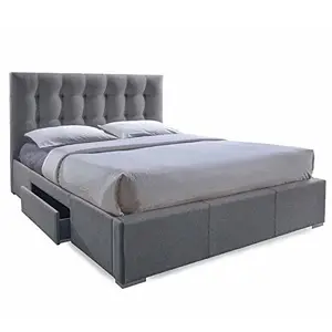 Personalizzato utilizzato di nuovo disegno trapuntato morbida testata full size grigio chiaro tessuto letto set con cassetti per mobili camera da letto