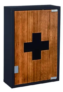 Wall Mounted Bamboo Door Metal Medicine Box First Aid Kit Medical Cabinet
