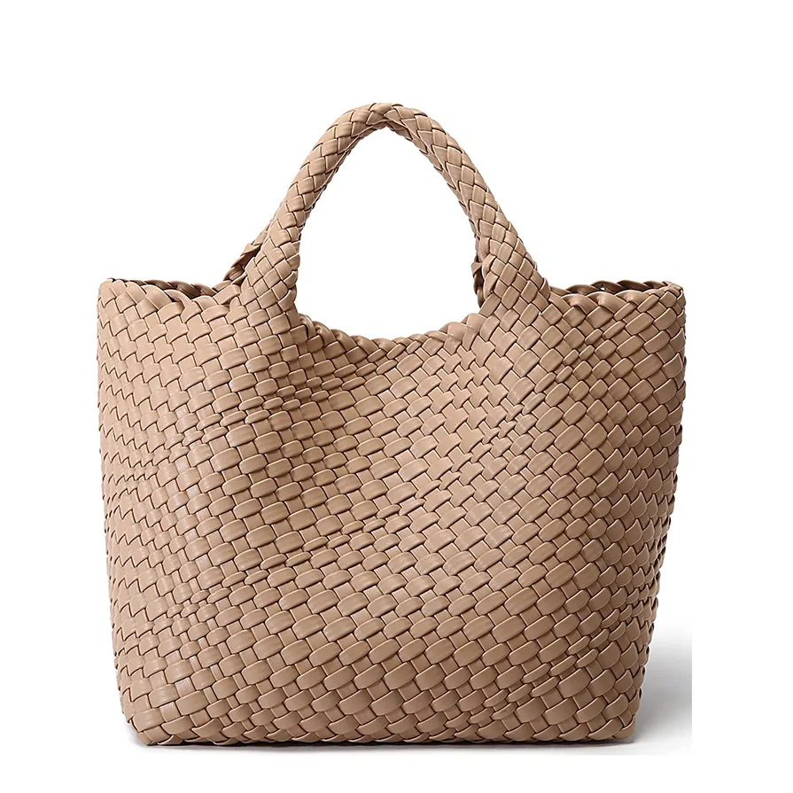 Women Fashion Custom Designer Summer Beach Vegan PU Purse Shopping Tote Bag Leather Woven Handbag