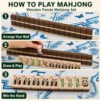 Jeu de Mahjong Thème Panda 160 Pièces Tuiles en Bois Points de Bambou Verts Tuiles Florales Mahjong Américain avec Jokers