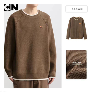 GRS Certification Winter Breathable Men's Polyester Faux Two-piece Casual Crew Neck Knit <b>Pullover</b> <b>Sweater</b> 360g Custom Logo - Product Image 4