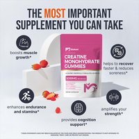 Gommes monohydratées à la créatine 5000 mg, saveur de fraise, 120 à mâcher végétalien sans sucre, supplément de créatine pour la routine quotidienne