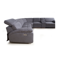 Canapé modulaire inclinable en tissu gris foncé, canapé en forme de L avec console et porte-gobelets pour salon
