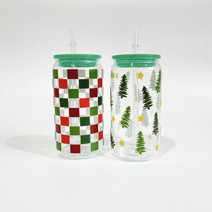 Venta al por mayor a granel 16oz Taza de café vasos para beber sombreros de Santa impresos medias muñeco de nieve árboles <span class=keywords><strong>Navidad</strong></span> vasos de cerveza transparentes - Product Image 6