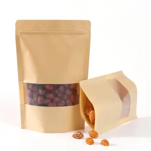 Pochette debout en papier kraft brun blanc imprimé personnalisé Sacs à café en papier kraft Pochette debout pour nourriture