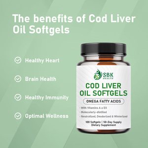 Custom Label Cod Liver Oil Softgels Capsules Omega 3 <b>Supplement</b> Vitamins D for Adults Heart Joint Immune Health Support 100 Pcs - Product Image 3