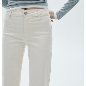 100% algodón de alta calidad <span class=keywords><strong>Beige</strong></span> para <span class=keywords><strong>mujer</strong></span> XL pantalones <span class=keywords><strong>Cargo</strong></span> de pierna ancha Casual moda Pantalones vaqueros largos de oficina para verano transpirable Denim - Product Image 5