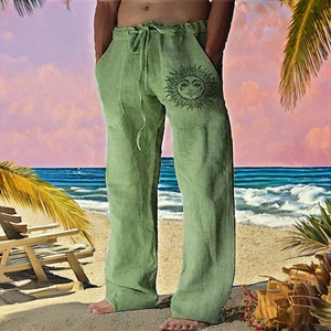 Pantalones Casuales de Talla Grande para Hombre, Estampados Simples, de Algodón/Lino, Ligeros, Tejidos, de Pierna Ancha, Estilo Oversize - Product Image 3