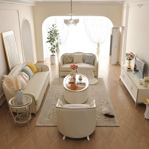 Canapé en cuir et bois massif de luxe léger américain, taille 123, combinaison moderne simple, canapé français haut de gamme - Product Image 2