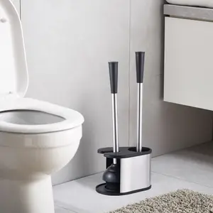 High Quality Triangle Stainless Steel Toilet Brush Holder And Plunger Combo Set For Bathroom