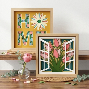 Décoration Murale en Papier Découpé Superposé avec Cadre en Bois, Motif Floral et Scène de Fenêtre Tulipe, Artisanat Fait Main pour Décoration Intérieure Moderne - Product Image 2