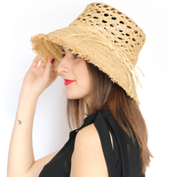 D verano nuevo transpirable hecho a mano moda rafia paja personalizado cubo sombrero para mujer Cloche sombrero