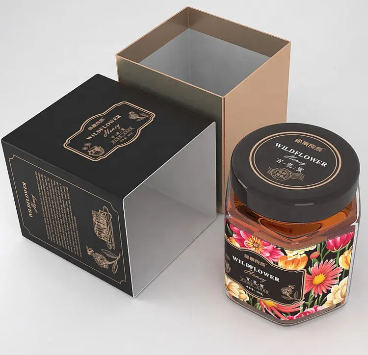 Scatola di stampa regalo di lusso miele cucchiaio scatole di cartone per vasetti di miele d'oro