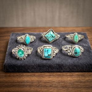 Natural <b>Turquoise</b> Tibetan Gemstone Silver 925 Jewelry <b>Ring</b> Amazing Quality for Engagement Wedding Anniversary Party or Gift - Product Image 3