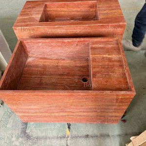 Diseño Moderno de Baño Pequeño, Lavabo de Mármol Natural, Lavabo de Travertino Rojo, Lavabo de Mármol Rojo Tallado en Bloque - Product Image 6