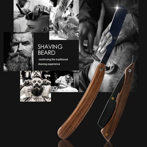 Wholesale Barber Supplies Professional Wooden Handle Straight <strong>Cut</strong> <strong>Throat</strong> Salon Barber <strong>Razor</strong> with logo - Product Image 3