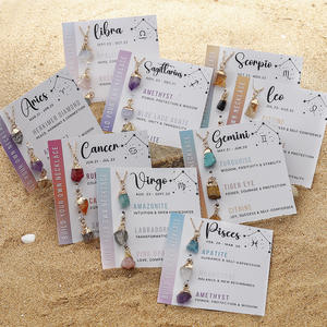 Offerta di Fabbrica Collana di Tendenza con Ciondolo Pietra Grezza <span class=keywords><strong>Naturale</strong></span> del Quarzo dei 12 Segni Zodiacali Catena in Acciaio Inossidabile e Biglietto con Pietra Curativa - Product Image 1