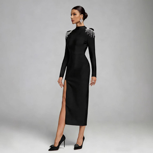 Vestido de Noche Ajustado con Cuello Medio y Abertura Lateral Alta, Diseño sin Espalda, Estilo Primavera 2026 para Mujer - Product Image 5