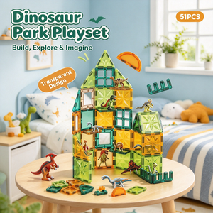 Set di Costruzioni Magnetiche <span class=keywords><strong>a</strong></span> Tema Mondo dei Dinosauri, 51 Pezzi, Puzzle Educativo STEM per Bambini - Product Image 2