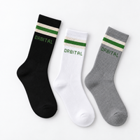 Chaussettes Athlétiques Premium Noires Personnalisées, Rayures Vertes et Blanches sur le Revers, Logo Tricoté Personnalisé, Idéales pour Commandes en Gros pour Marques et Événements