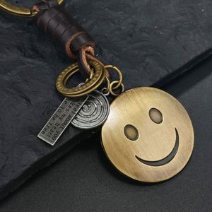 Colgante de Llavero de Metal con Cara Sonriente de Elefante de Aleación de Bronce y Cuero Trenzado, Regalo Pequeño Creativo Vintage para Hombres y Mujeres - Product Image 4