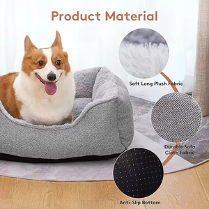 Venta al por mayor invierno sólido esponjoso moderno suave de lujo impermeable extraíble lavable gris claro Pluh cama para perros - Product Image 3