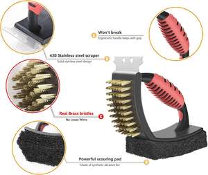 Hot Selling Metal BBQ Grill Brush 3 in 1 Cleaning Tool with Soft <b>Sponges</b> & Stainless Steel Scraper Heat Resistant - Product Image 3
