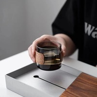 Tasse à thé simple en verre avec support en bois, en verre borosilicate, emballage avec logo