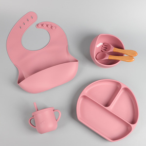 Eversoul-Lot de 6 plats en silicone pour enfants <span class=keywords><strong>et</strong></span> bébés, <span class=keywords><strong>assiette</strong></span> à ventouse, bol, bavoir, cuillère, fourchette, ensemble d'alimentation - Product Image 4