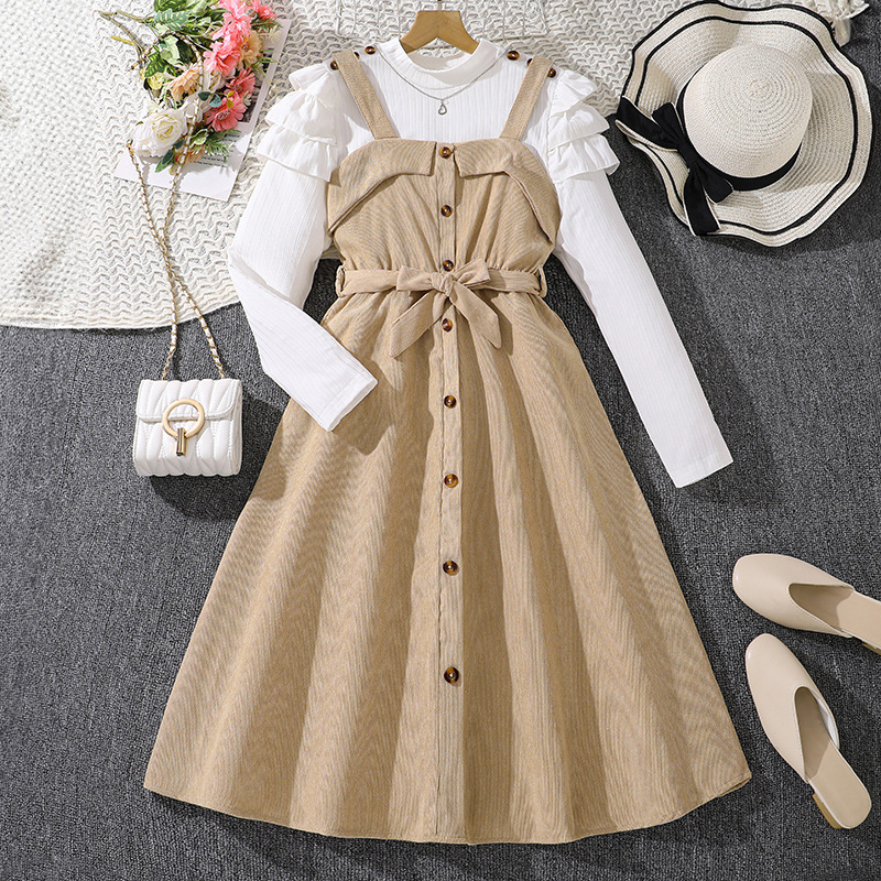 Girls' Shoulder Strap Dress Suit Fall New Long Sleeve Top Young and Teen  Girl's Clothing| Alibaba.com
