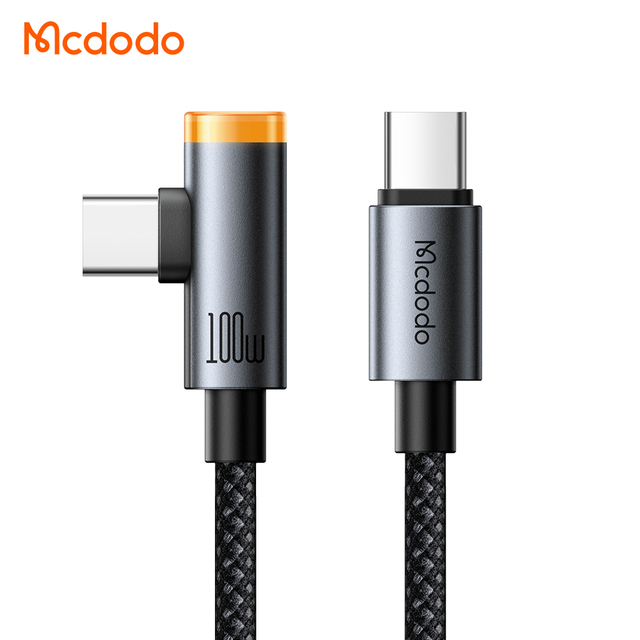 Mcdodo 586/587 100W USB-C to USB-C Right Angle Data Cable 1.2m Smart Auto Power Off Right Angled 90 PD Fast Charge Cable
