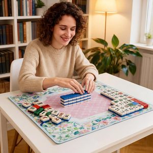 Tapis de mahjong floral antidérapant avec sac de transport pour cartes de poker et jeux de tuiles, couverture de table insonorisante, couleur <span class=keywords><strong>pastel</strong></span> - Product Image 6